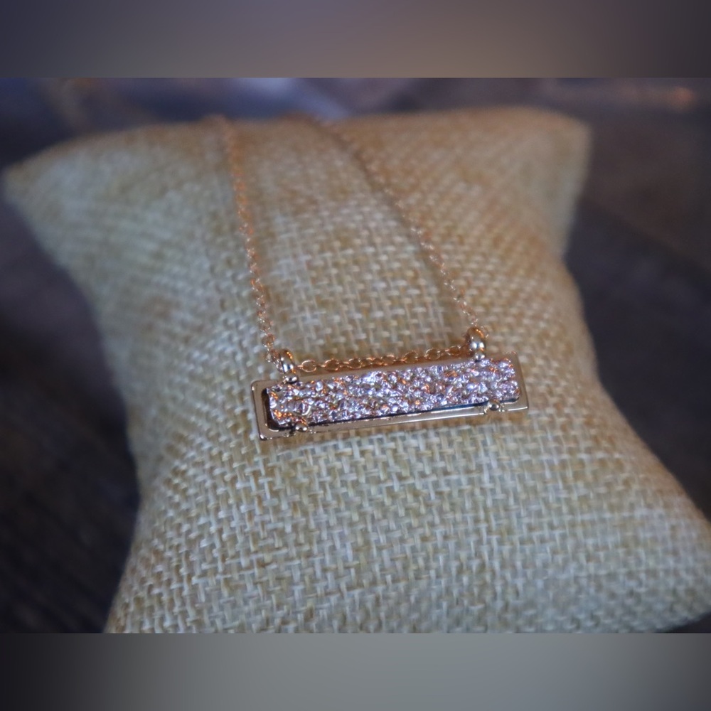 Gold Druzy Bar Pendant Necklace